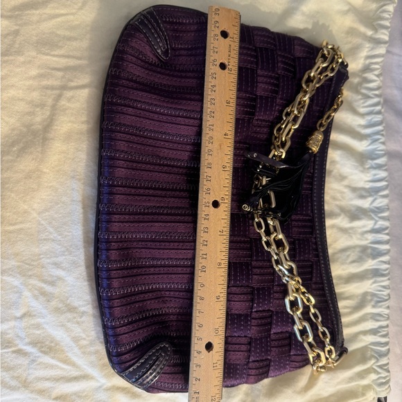 Cole Haan Genevieve purple satin woven purse with gold chain straps - Picture 4 of 5